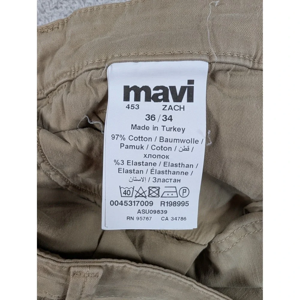 Mavi Zach Straight Leg Pants Mens 36x34 Tan Khaki Cotton Blend Stretch Casual
